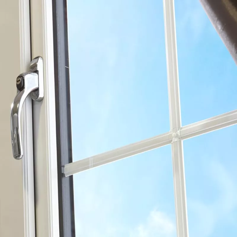 A silver window handle